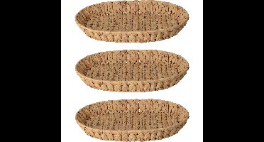 Broodmand - 3x - gevlochten riet - naturel - 40 x 32 x 6 cm