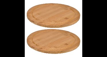 Broodplank - Set van 2x stuks - rond - D25 cm - bamboe - serveerplank - snijplank