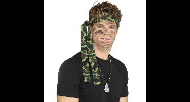 Camouflage leger hoofdband - 2x - 150 cm - soldaat/militair thema verkleed accessoires