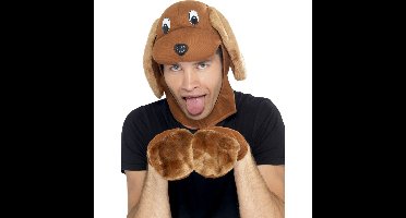 Carnaval dieren Verkleed set bruine hond - volwassenen - masker met oren en poten