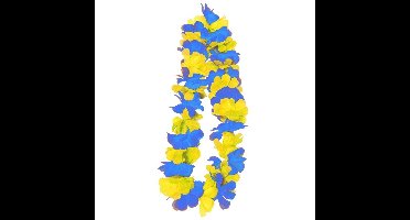 Carnaval Feest krans - hawaii slinger/krans - blauw/geel - carnaval/thema feesten