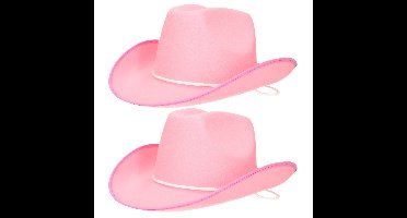 Carnaval verkleed cowboyhoed - 6x stuks - roze - vilt - volwassenen - Verkleedhoeden - Dames/heren