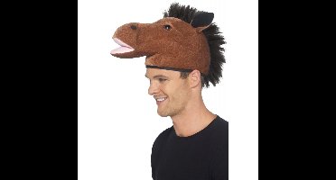Carnaval verkleed dierenpak hoed - Paardenhoofd - bruin - met details