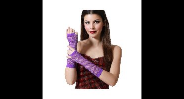 Carnaval verkleed handschoenen - visnet stof - paars - vingerloos - dames - elastiek