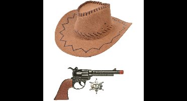 Carnaval verkleed hoed voor een cowboy - bruin - polyester - heren/dames - incl. pistool