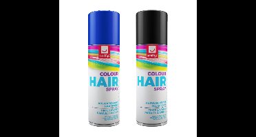 Carnaval verkleed hoofdhaar verf/spuitspray - zwart en blauw - spuitbussen - 125 ml p/st