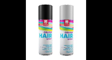 Carnaval verkleed hoofdhaar verf/spuitspray - zwart en wit - spuitbussen - 125 ml p/st