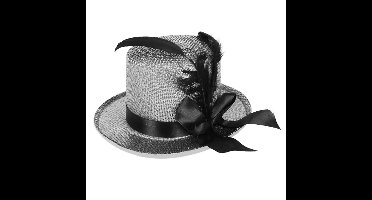 Carnaval verkleed mini hoog hoedje voor diverse thema's - zilver glitter - veren ornament - dames