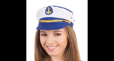 Carnaval verkleed pet kapitein/zeeman - blauw/wit - volwassenen -one size