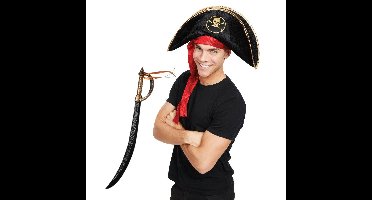 Carnaval verkleed Piraten hoed - zwart - met piratenzwaard - Piraten accessiores