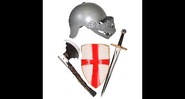 Carnaval Verkleed set - Ridder helm met wapens - voor kinderen - grijs/rood