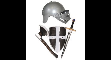 Carnaval Verkleed set - Ridder helm met wapens - voor kinderen - grijs/zwart