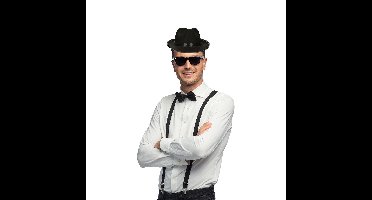 Carnaval verkleedset Gangster - hoed/bretels/bril/strikje - zwart - heren/dames - verkleedkleding