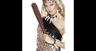 Cavewoman verkleed sieraden setje - tanden - 3-delig - holbewoner thema accessoire set