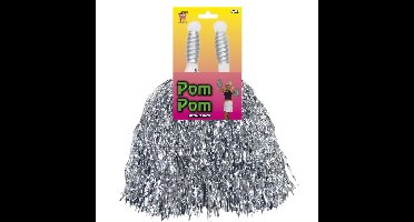 Cheerballs/pompoms - 2x - zilver - met ringgreep - 30 cm - cheerleader pompons