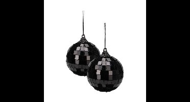 Christmas Decorations Disco kerstbal - 2x - zwart - 6 cm - kunststof en glas - discobol - spiegel