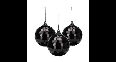 Christmas Decorations Disco kerstbal - 3x - zwart - 6 cm - kunststof en glas - discobol - spiegel