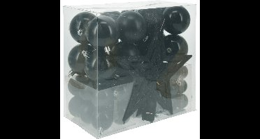 Christmas Decorations?Kerstballen set 3,4,6 cm - met ster piek - 54x - kunststof - zwart