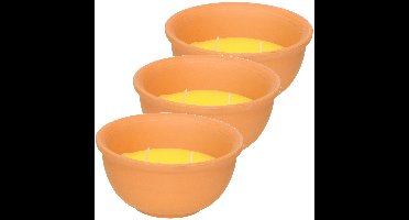 Citronella kaars - 3x - in terracotta pot - D13 cm - citrusgeur