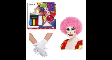 Clown verkleed set volwassenen - Pruik/schmink/handschoenen