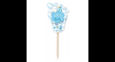 Cocktailprikkers geboorte jongen - 24x stuks - blauw - 8,5 cm - prikkers - babyshower