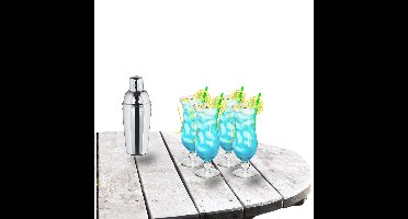 Cocktailshaker set met 4x stuks Pina Colada cocktailglazen 440 ml