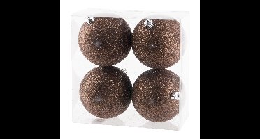 Cosy & Trendy Kerstballen - 4 st - donkerbruin - glitters - 10 cm