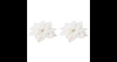 Cosy & Trendy Kerstboomversiering - 6x - witte besneeuwde bloem - 15 cm - op clip