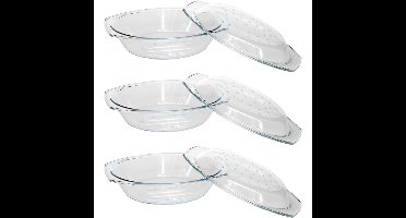 Cosy & Trendy Ovenschaal ovaal/rond - 3x - 33 x 20 x 9 cm - glas