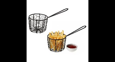Cosy & Trendy Patatmandje - 6x - zwart - metaal - snackmandje - 8cm
