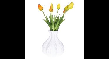 Countryfield bol vaas Fabio - streep dessin - terracotta - wit - 19 x 21 cm