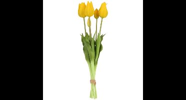 Countryfield Kunst tulpen boeket Greigii - 5x stuks - geel - real touch - kunst zijdebloemen -