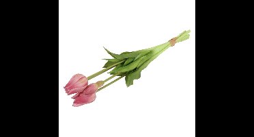 Countryfield Kunst tulpen boeket Greigii - 5x stuks - oud roze - real touch - kunst zijdebloemen - 4