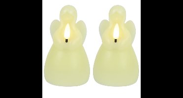 Countryfield LED kaars engel - 2x - creme wit - H14,5 cm - wax kaars op batterijen - kerst thema