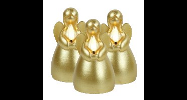 Countryfield LED kaars engel - 3x - goud - H11,5 cm - wax kaars op batterijen - kerst thema