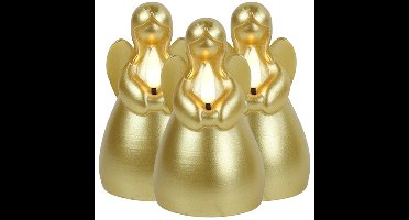 Countryfield LED kaars engel - 3x - goud - H14,5 cm - wax kaars op batterijen - kerst thema
