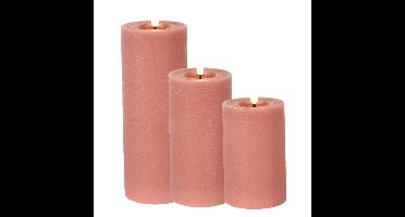 Countryfield LED kaarsen/stompkaarsen set - 3x st- roze - H12,5, H15 en H20 cm