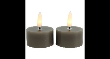 Countryfield LED theelichtjes/waxinelichtjes - 2x st - grijs - D4 x H5,2 cm - met timer