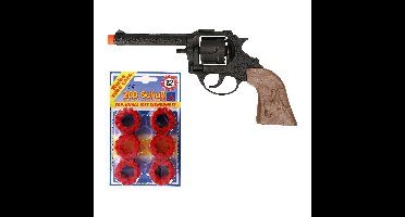 Cowboy speelgoed revolver/pistool - metaal - 12 schots plaffertjes - 288 shots