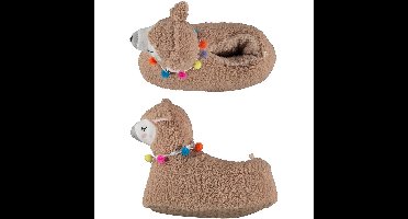 Dames dieren pantoffels/sloffen alpaca - taupe - maat 37-38