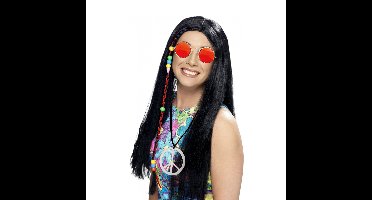 Dames Flower Power Hippie Sixties verkleed set pruik ketting en bril
