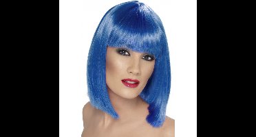 Dames verkleed pruik bobline - blauw - stijl haar met pony - schouderlengte