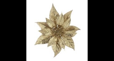 Decoratie bloem - kerstster - op clip - goud - glitter -18 cm - kunststof - kerstversiering