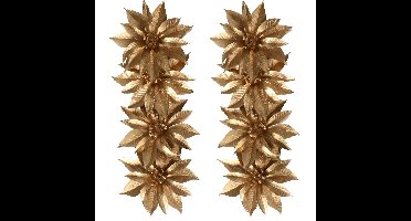 Decoratie bloemen - op clip - 8x - goud - 9,5 cm - kunststof - kerstbloemen
