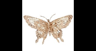 Decoratie vlinder - op clip - goud - 15 x 11 cm - kunststof - kerstversiering