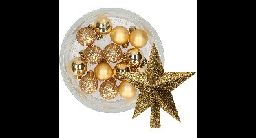 Decoris 14x stuks kerstballen 3 cm met ster piek goud kunststof