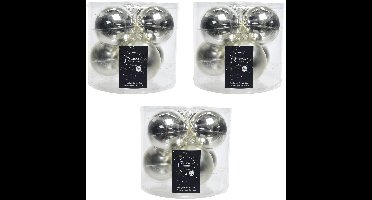 Decoris Christmas Silver Glass - 18x kerstballen - zilver - glans en mat - 8 cm