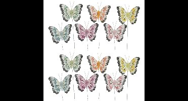 Decoris decoratie vlinders - op draad - gekleurd mix - 18x stuks - 8 cm - Lente - Zomer - versiering