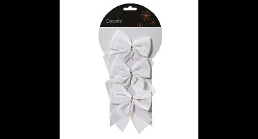 Decoris Decortie strikken - 3x - velvet wit - 9 x 10 cm - bruiloft/feest versiering