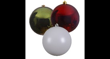 Decoris Grote kerstballen - 3x - D20 cm - groen - wit - rood - kunststof - kerstversiering